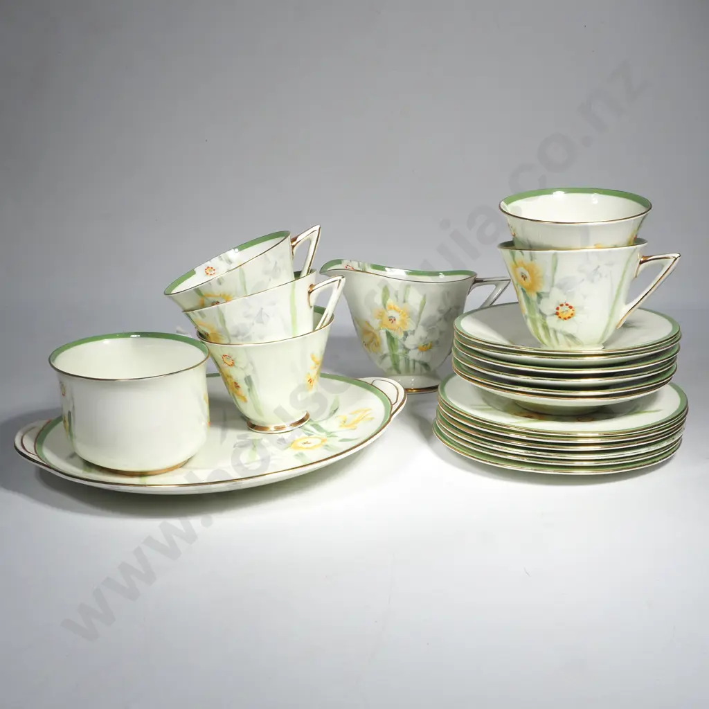Twenty Royal Doulton Art Deco Shaped Tea Set  Decorated in the Daffodil Pattern Image 1++