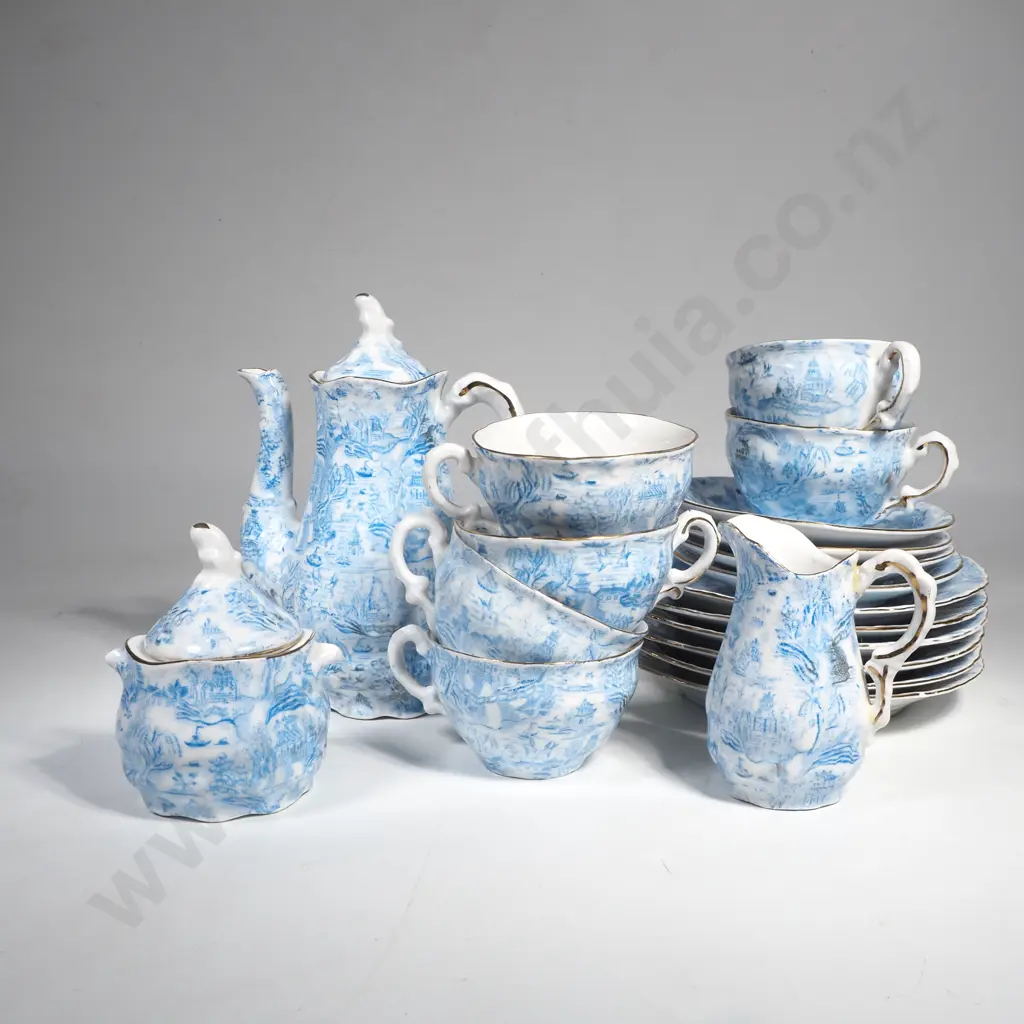 Victoria (Austria) Demi Tasse Coffee Set in an Allover Pale Blue & White Chinoiserie Style Pattern Image 1++