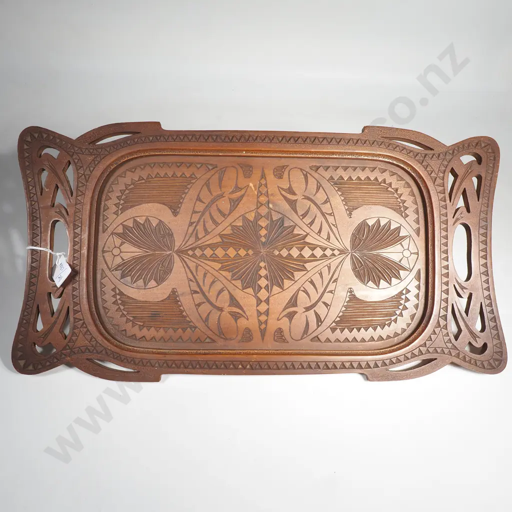 Vintage Detailed Chip Carved Wooden Tray Image 1++