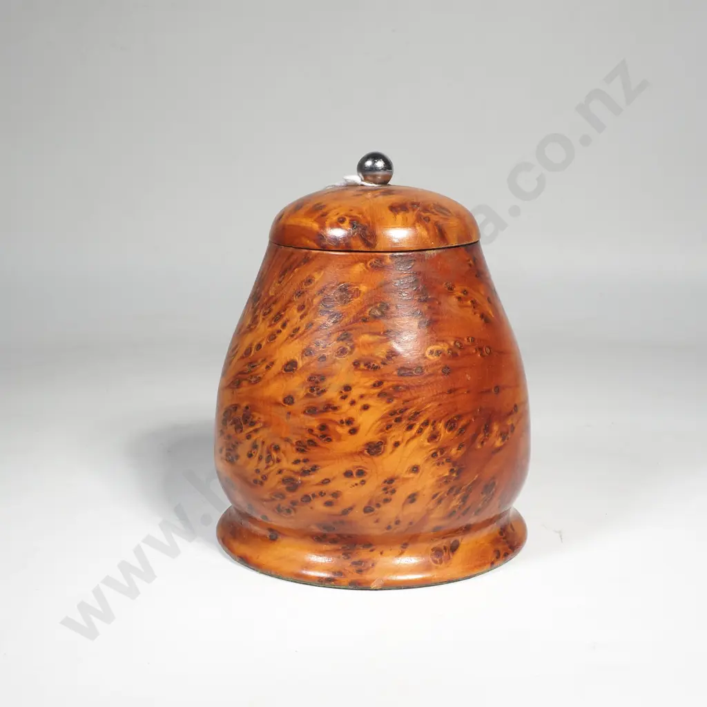 Urn Shaped Thuya Burl Wooded Lidded Jar w Eyes & Knots within the Grain Image 1++