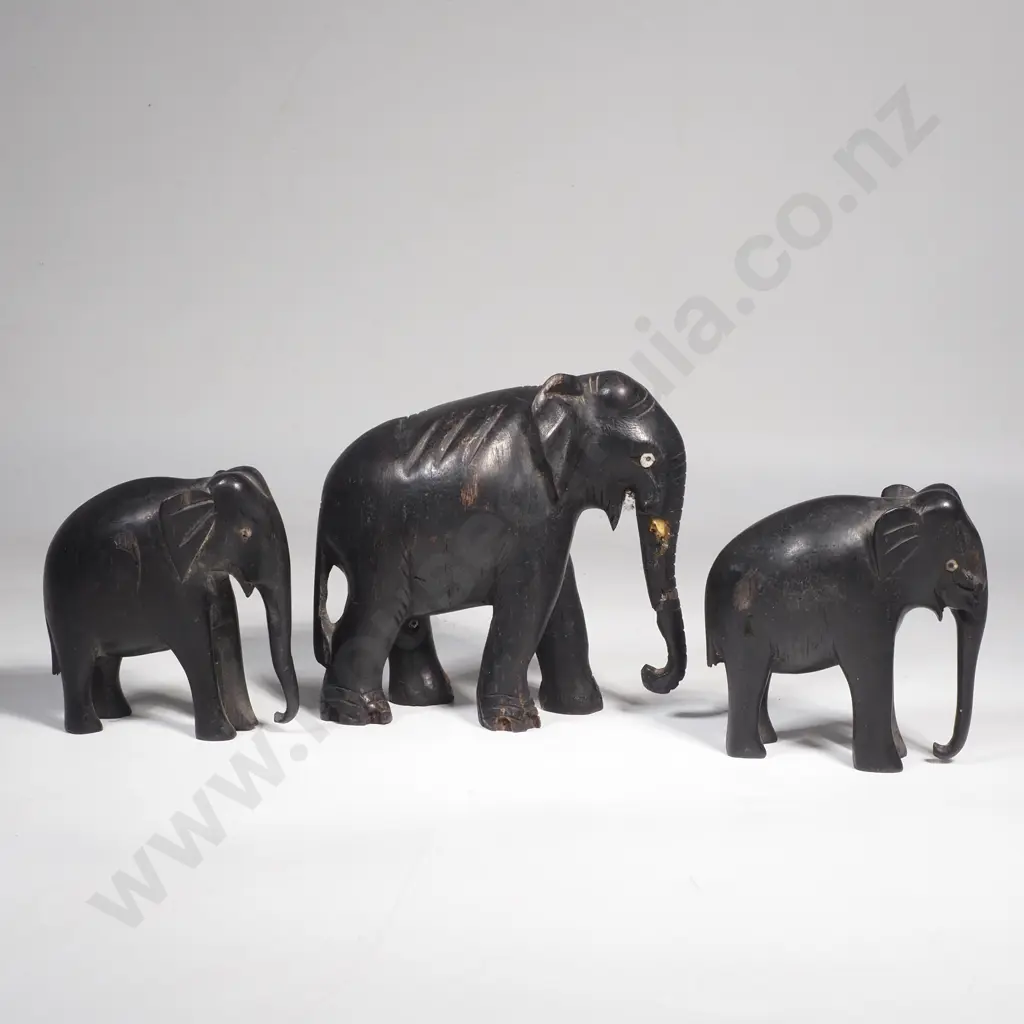 Three Graduated Ebony Elephants (Minus Tusks) Image 1++