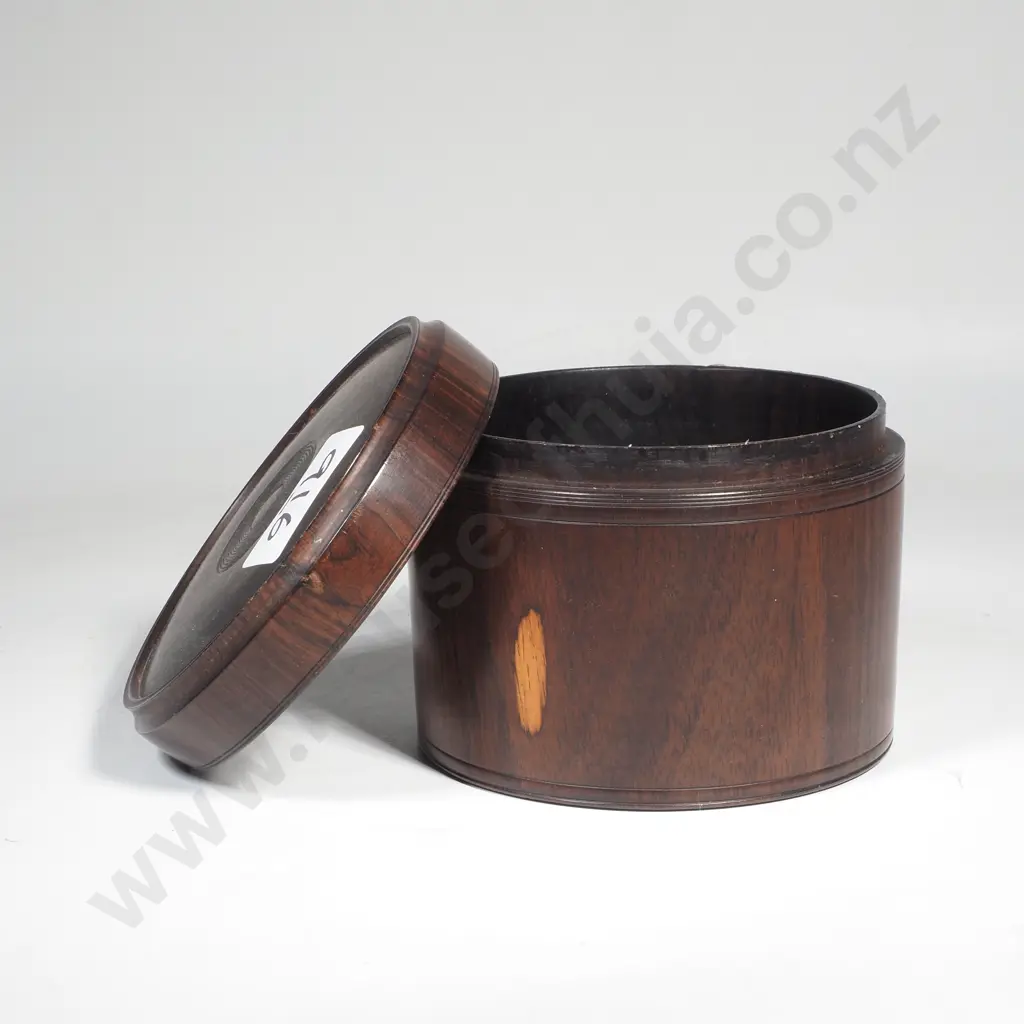 Antique Treen Turned Wooden Cylinder Box w Dark Dense Wood Grain, Possibly a Tobacco Jar w Circular Carving on LId Image 1++
