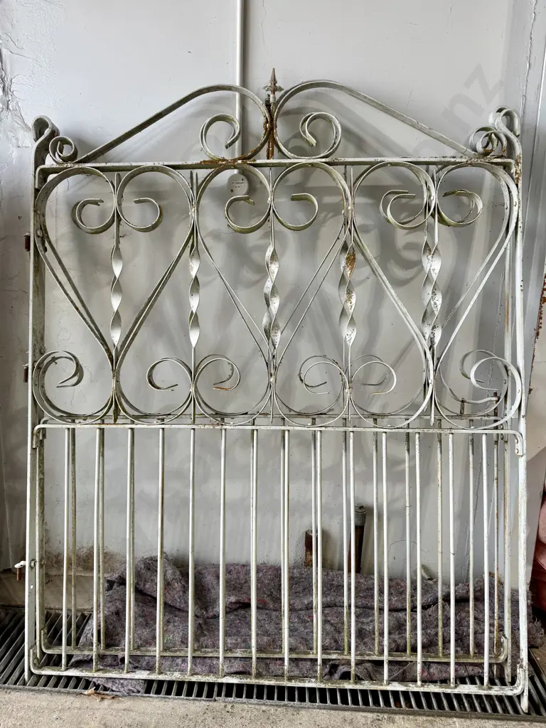 Pair of Large Vintage Wrought Iron Gates w Scroll & Picket Decoration Image 1++