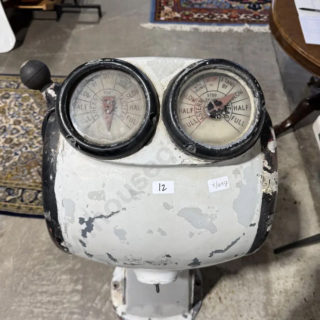Vintage Robinson & Co Ltd Liverpool Ships Engine Order Telegraph w White Painted Pedestal Body & a Central Control Lever Image 1++