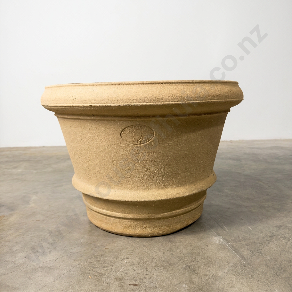 Burrelli Beige Terracotta Pot w Textured Matte Finish & Banded Body Image 1++