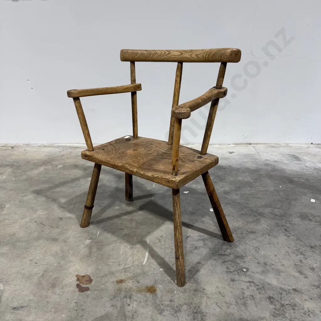 Antique Primitive Irish Country Stick Back Armchair w Pegged Construction Image 1++