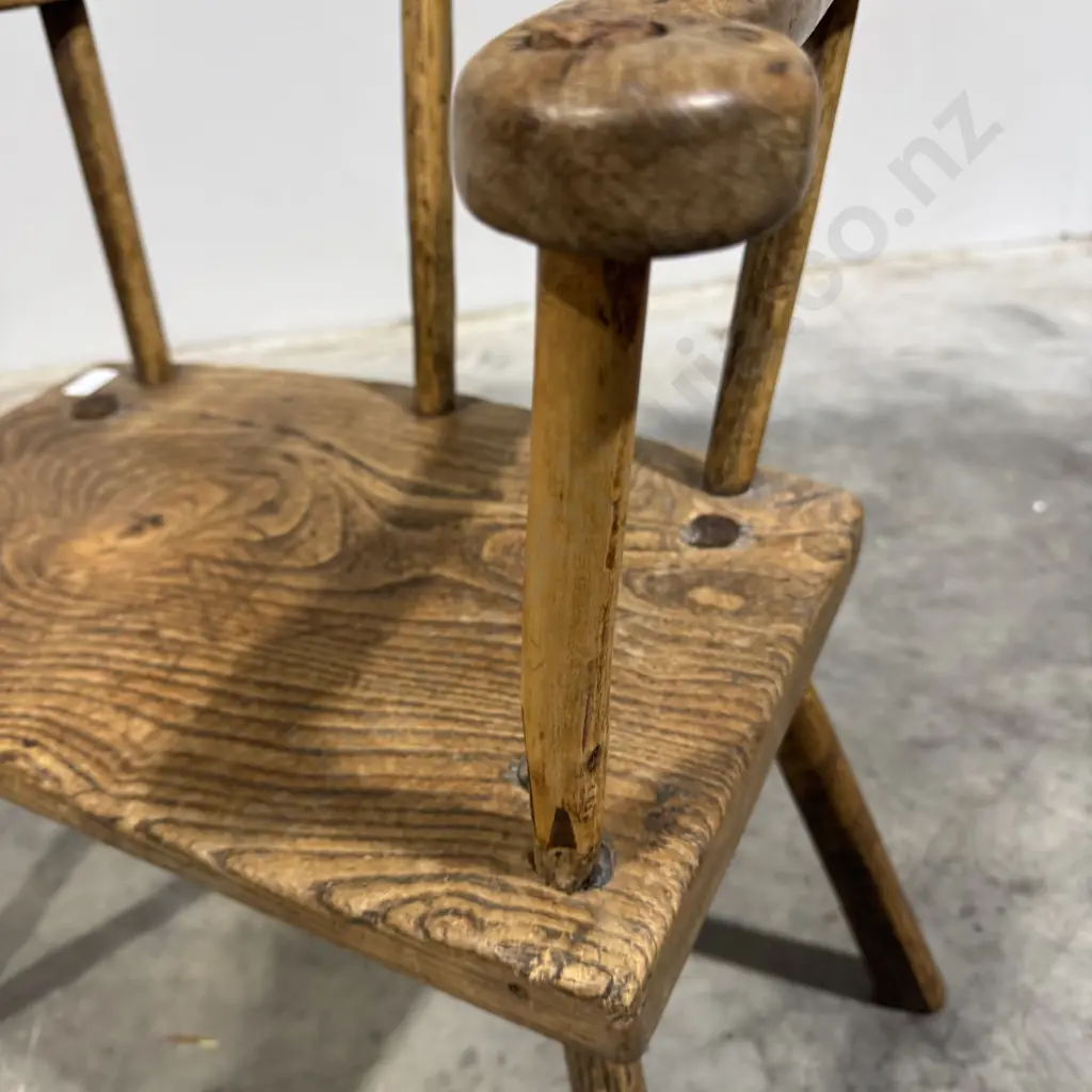 Antique Primitive Irish Country Stick Back Armchair w Pegged Construction Image 1++