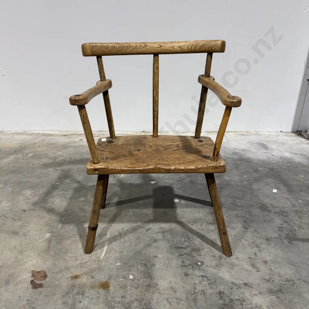 Antique Primitive Irish Country Stick Back Armchair w Pegged Construction Image 1++