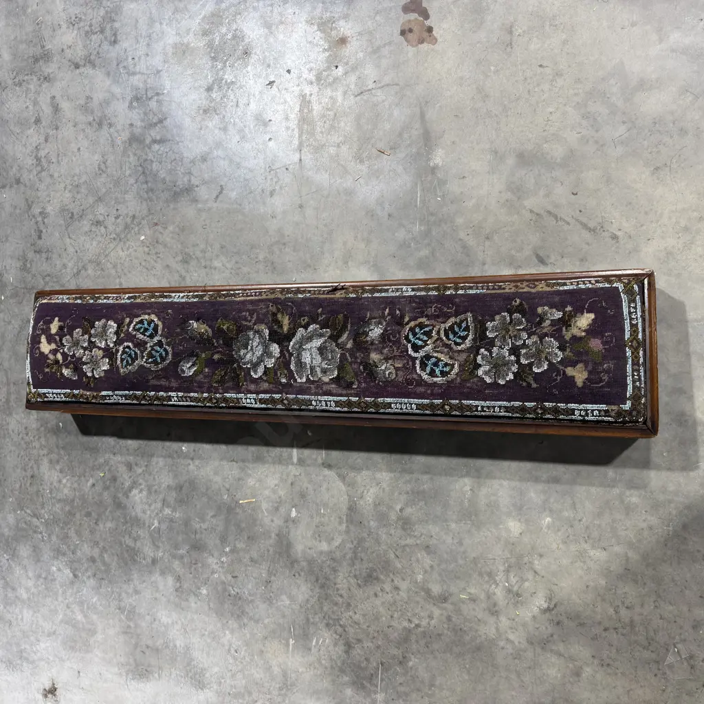 Victorian Mahogany Beadwork Long Footstool / Carriage Footrest, Circa 1880 Image 1++