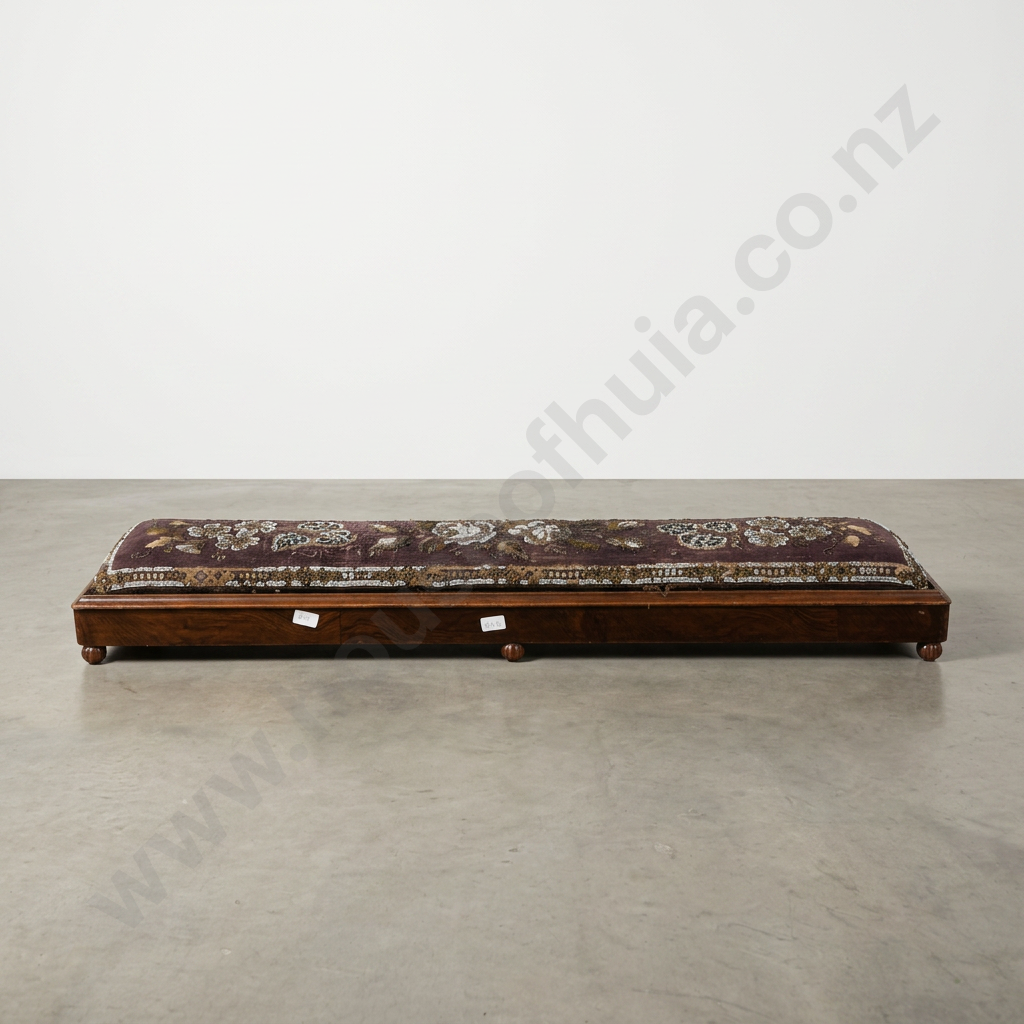 Victorian Mahogany Beadwork Long Footstool / Carriage Footrest, Circa 1880 Image 1++