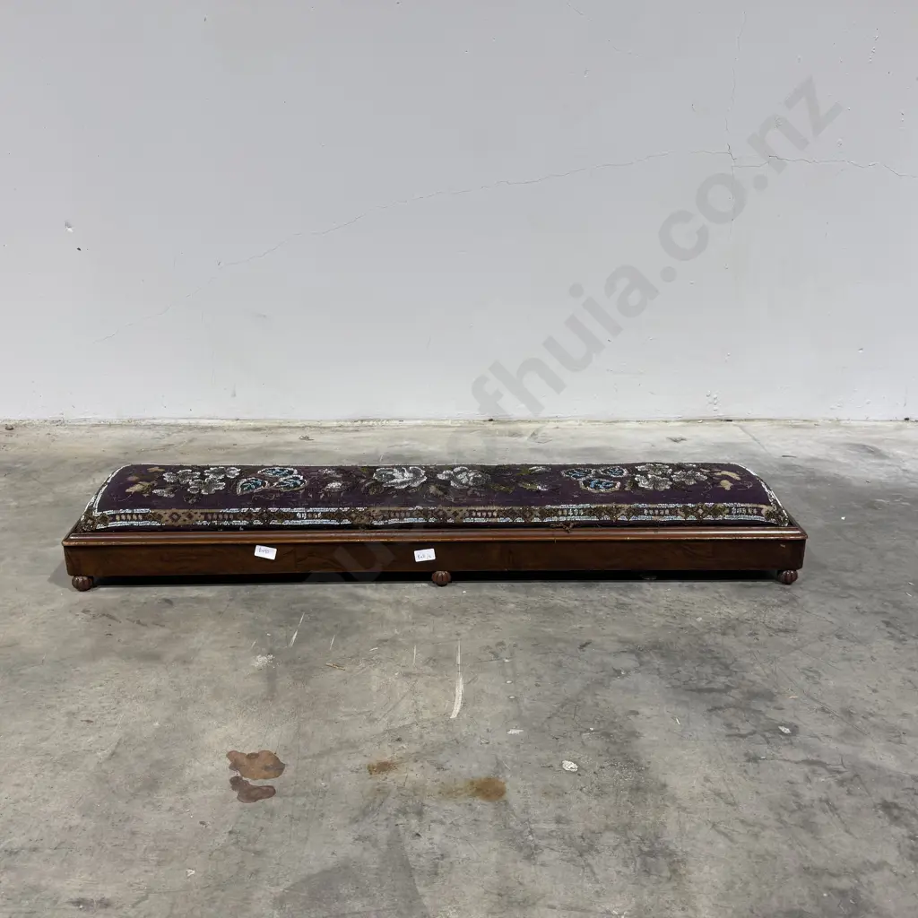 Victorian Mahogany Beadwork Long Footstool / Carriage Footrest, Circa 1880 Image 1++