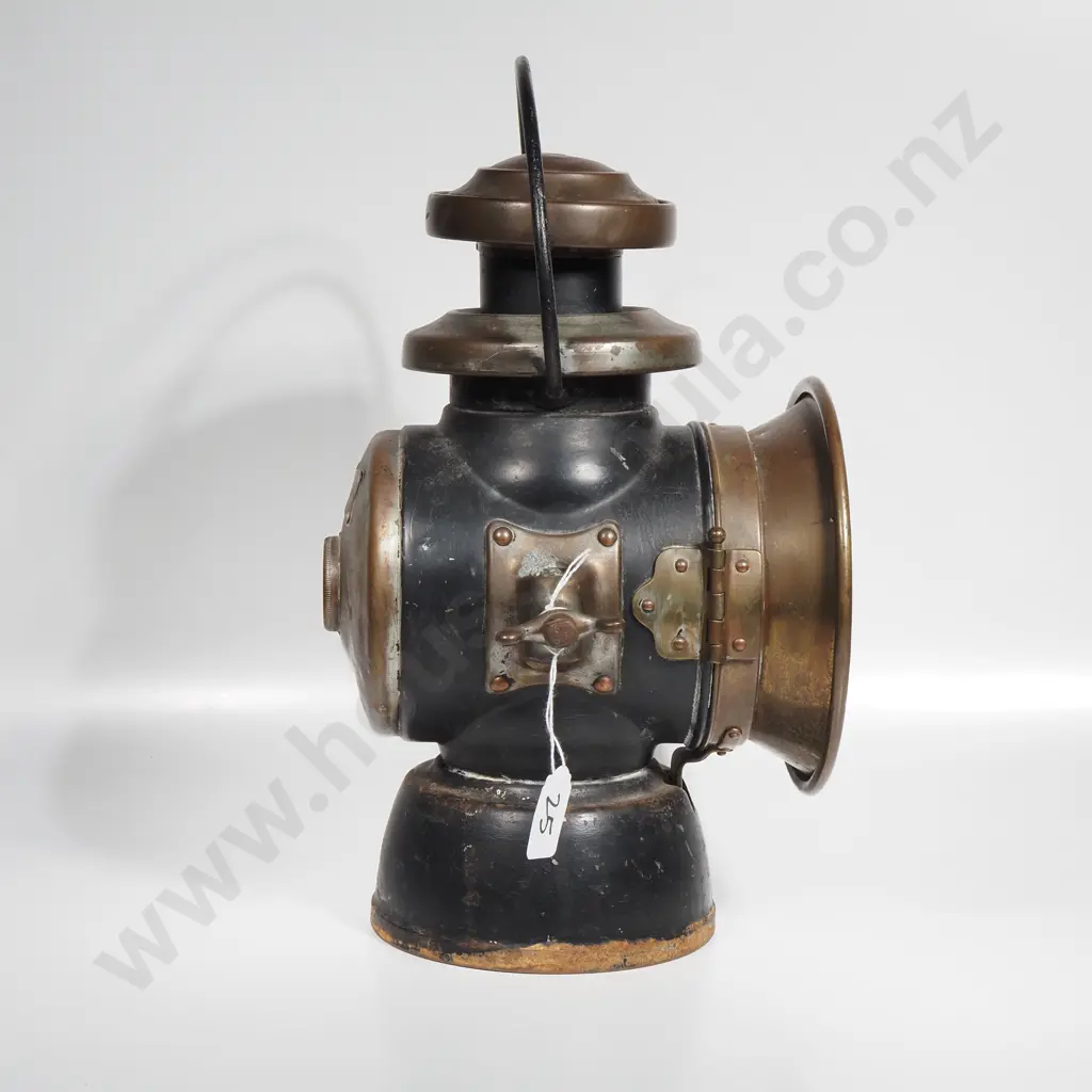 Vintage Joseph Lucas Ltd 'King of the Road' Carriage Lamp Model 742 in Brass & Black Painted Steel Image 1++