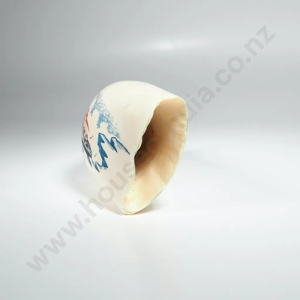One Large Scrimshaw Sperm Whale Tooth w Modern Blue Coloured Whaler Engraving Image 1++