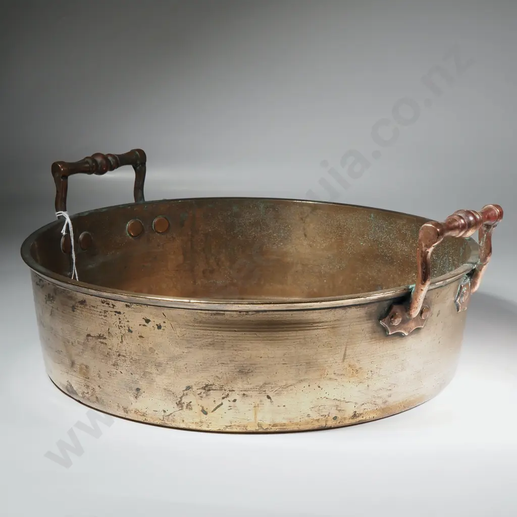 Antique Heavy Brass Braising Pan w Copper Handles Image 1++