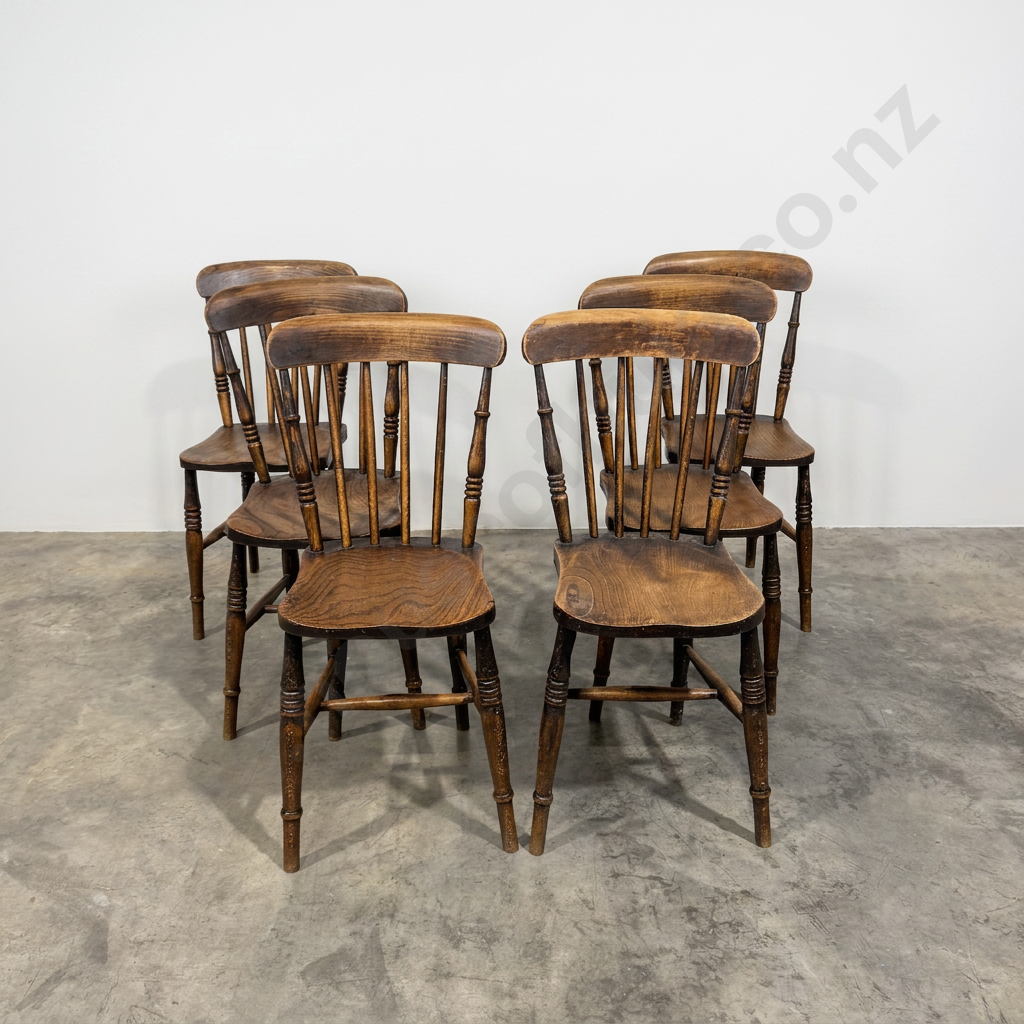 Set of Six Vintage Stick Back Windsor Elm Kitchen/ Dining Chairs Image 1++