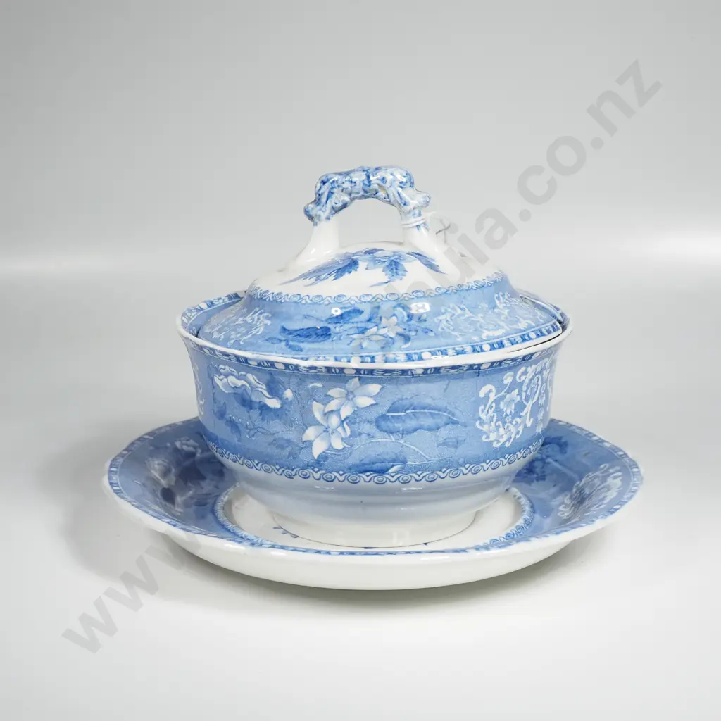 Vintage Small Blue & White Tureen & Underplate In the "Camille" Pattern Image 1++