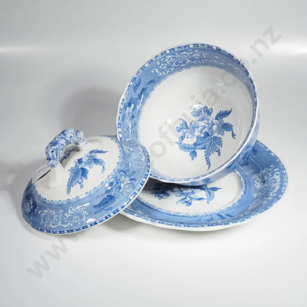 Vintage Small Blue & White Tureen & Underplate In the "Camille" Pattern Image 1++
