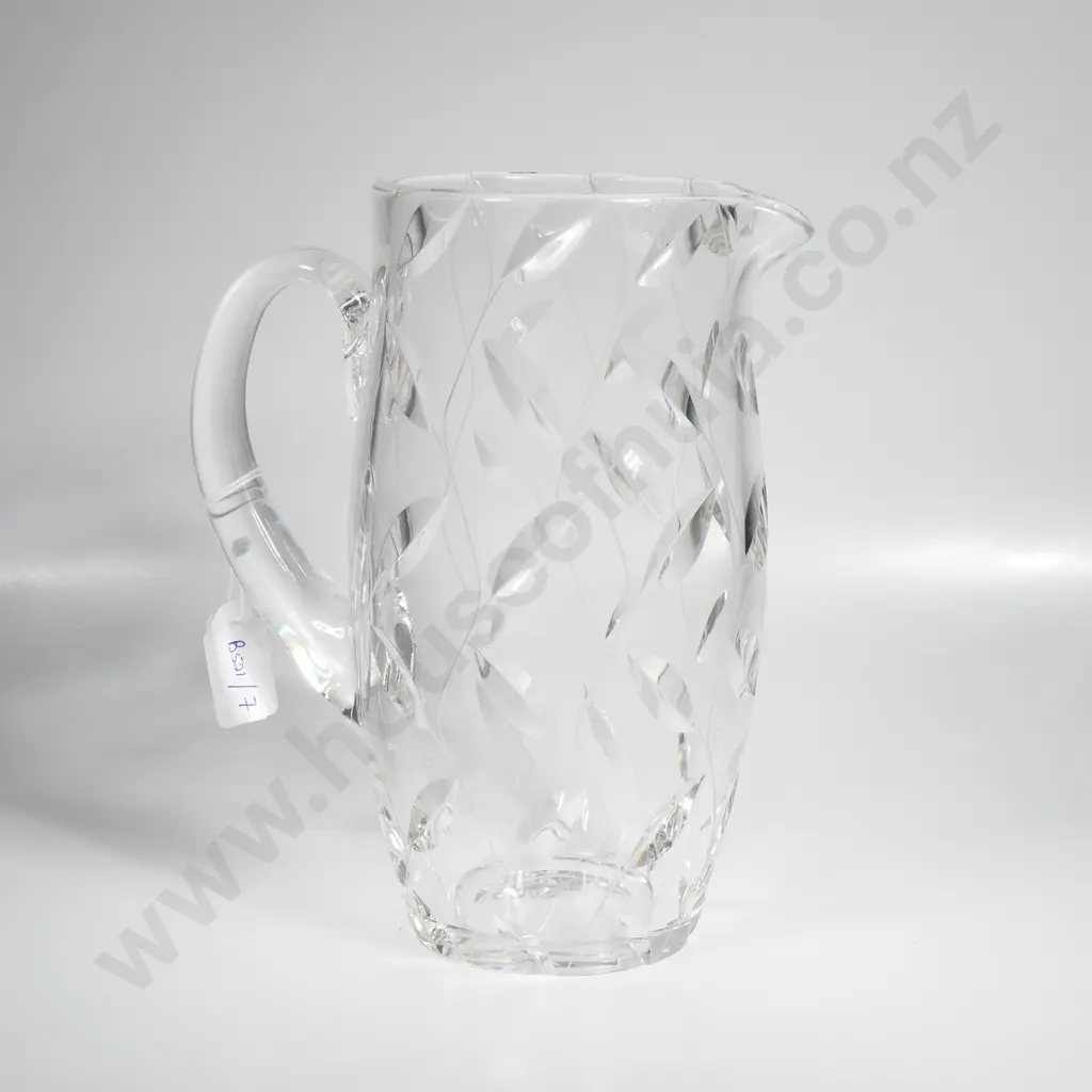 Clyne Farquharson Cut Crystal Water Jug, w a Trailing Leaf Pattern, Engraved Signature & John Walsh Crystal Mark Image 1++