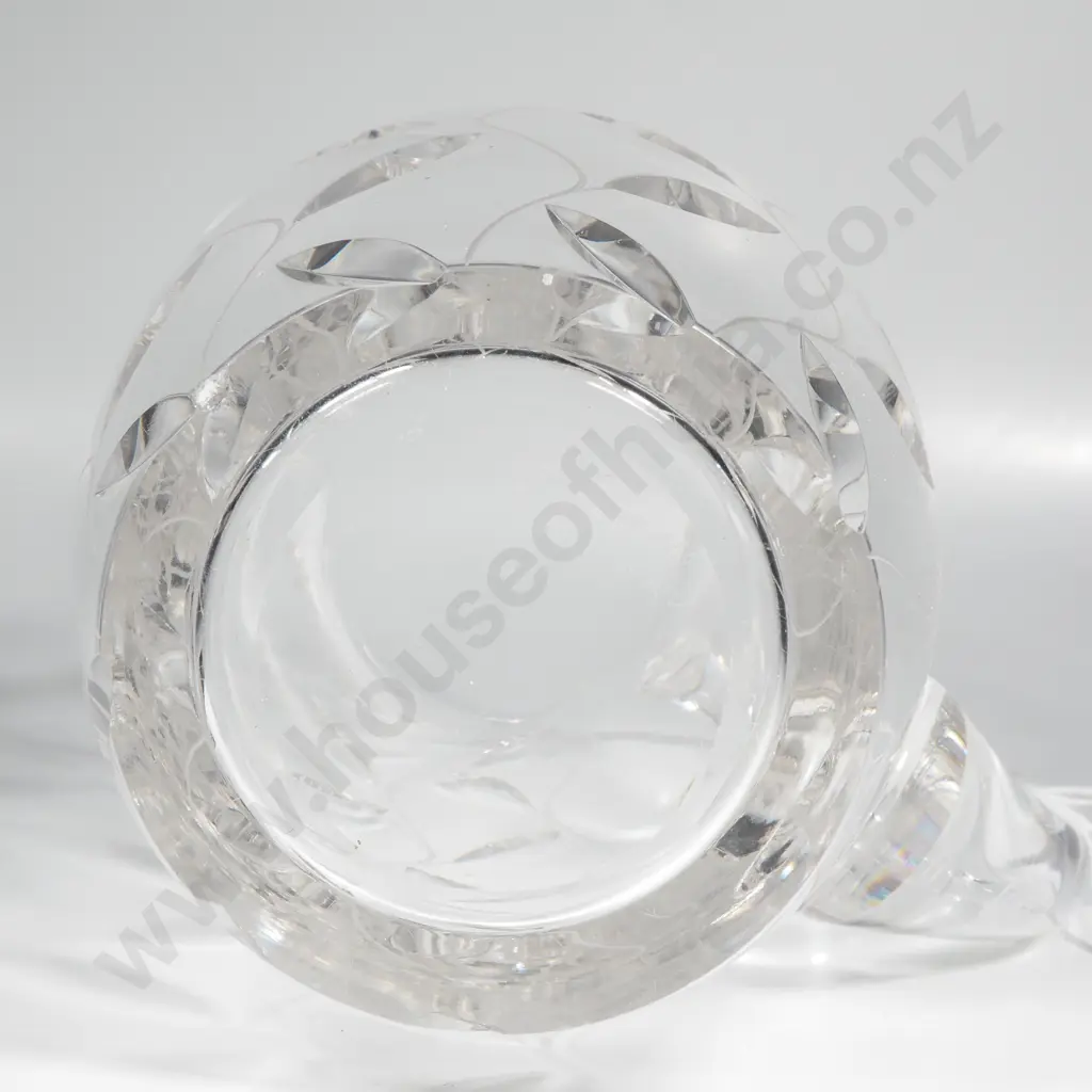 Clyne Farquharson Cut Crystal Water Jug, w a Trailing Leaf Pattern, Engraved Signature & John Walsh Crystal Mark Image 1++