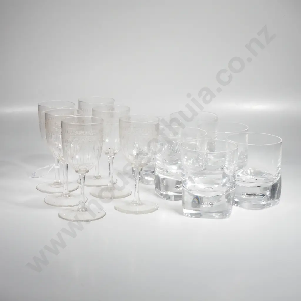 Six Krosno Poland Tumblers & Six Edwardian Etched Sherry Glasses Image 1++