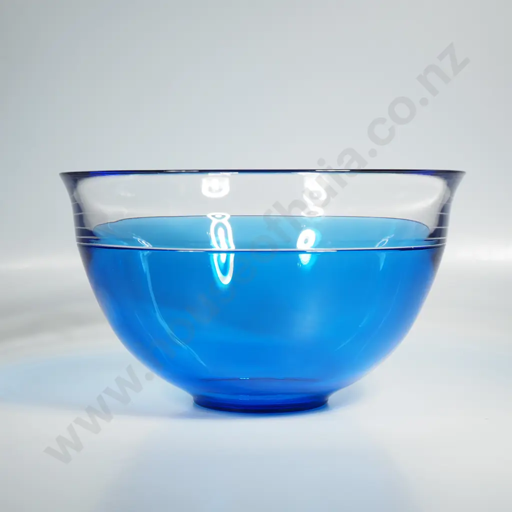 Vintage Neptunus Cobalt Blue & Clear Glass Bowl Designed by Lars Hellsten for Orrefors of Swedn Image 1++