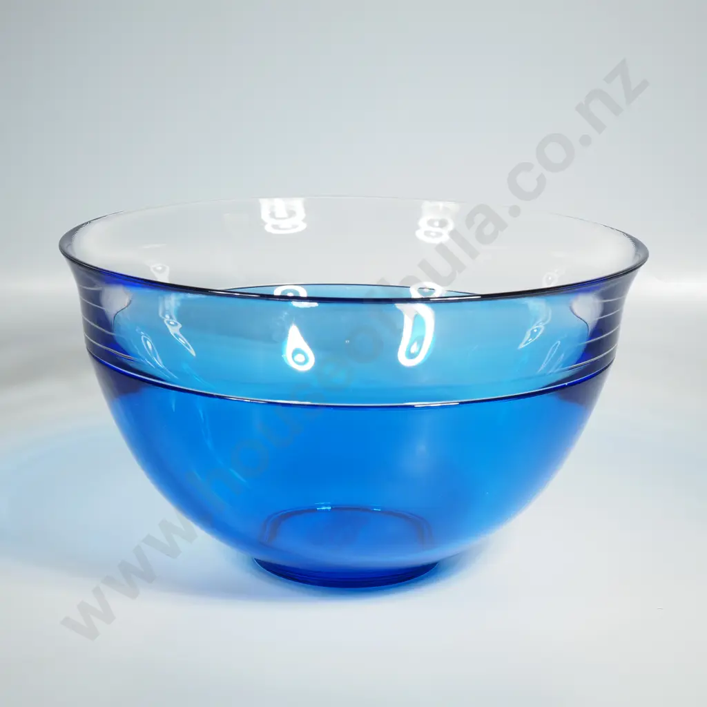 Vintage Neptunus Cobalt Blue & Clear Glass Bowl Designed by Lars Hellsten for Orrefors of Swedn Image 1++
