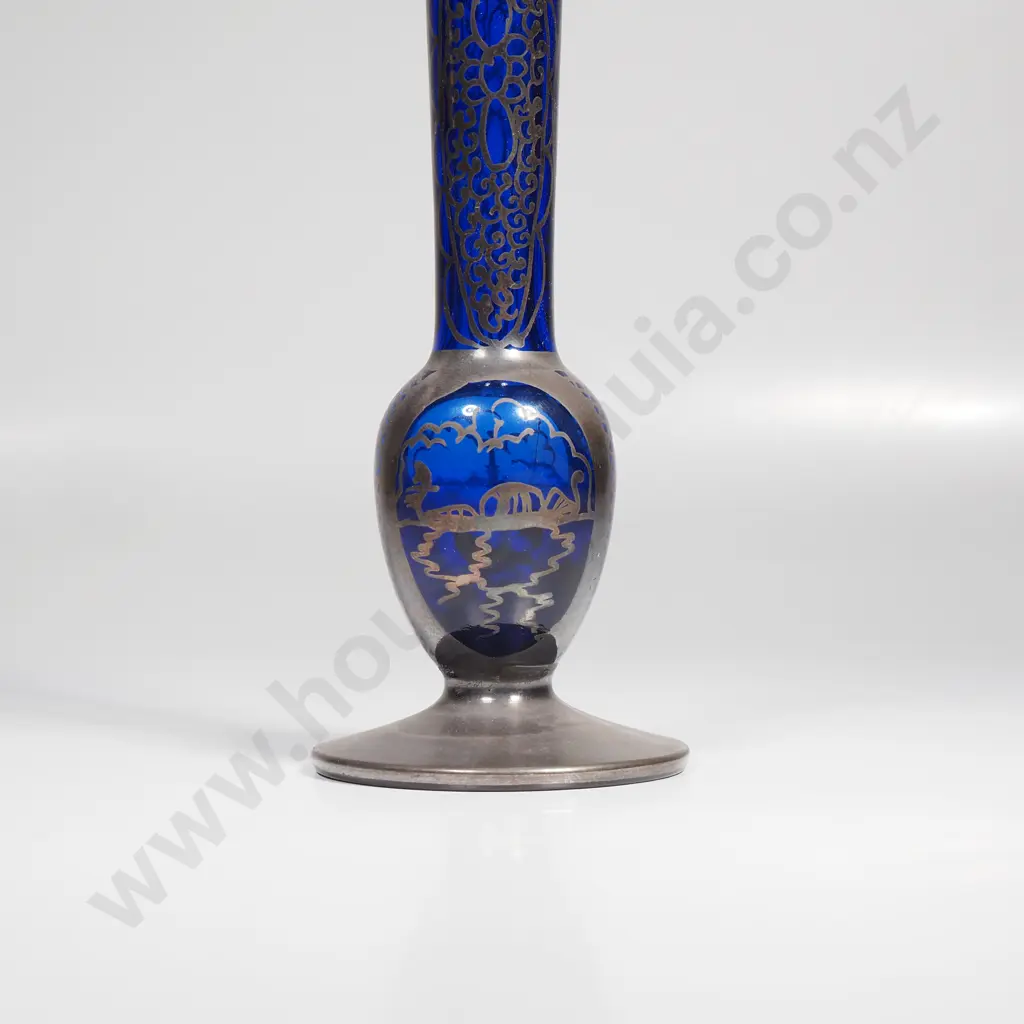 Antique Ornate Blue Glass Bud Vase Image 1++