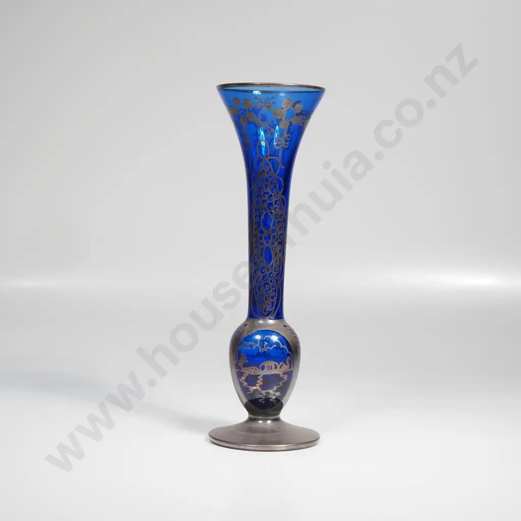 Antique Ornate Blue Glass Bud Vase Image 1++