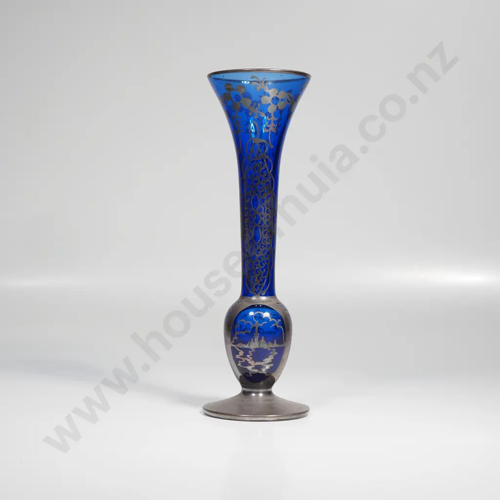 Antique Ornate Blue Glass Bud Vase Image 1++
