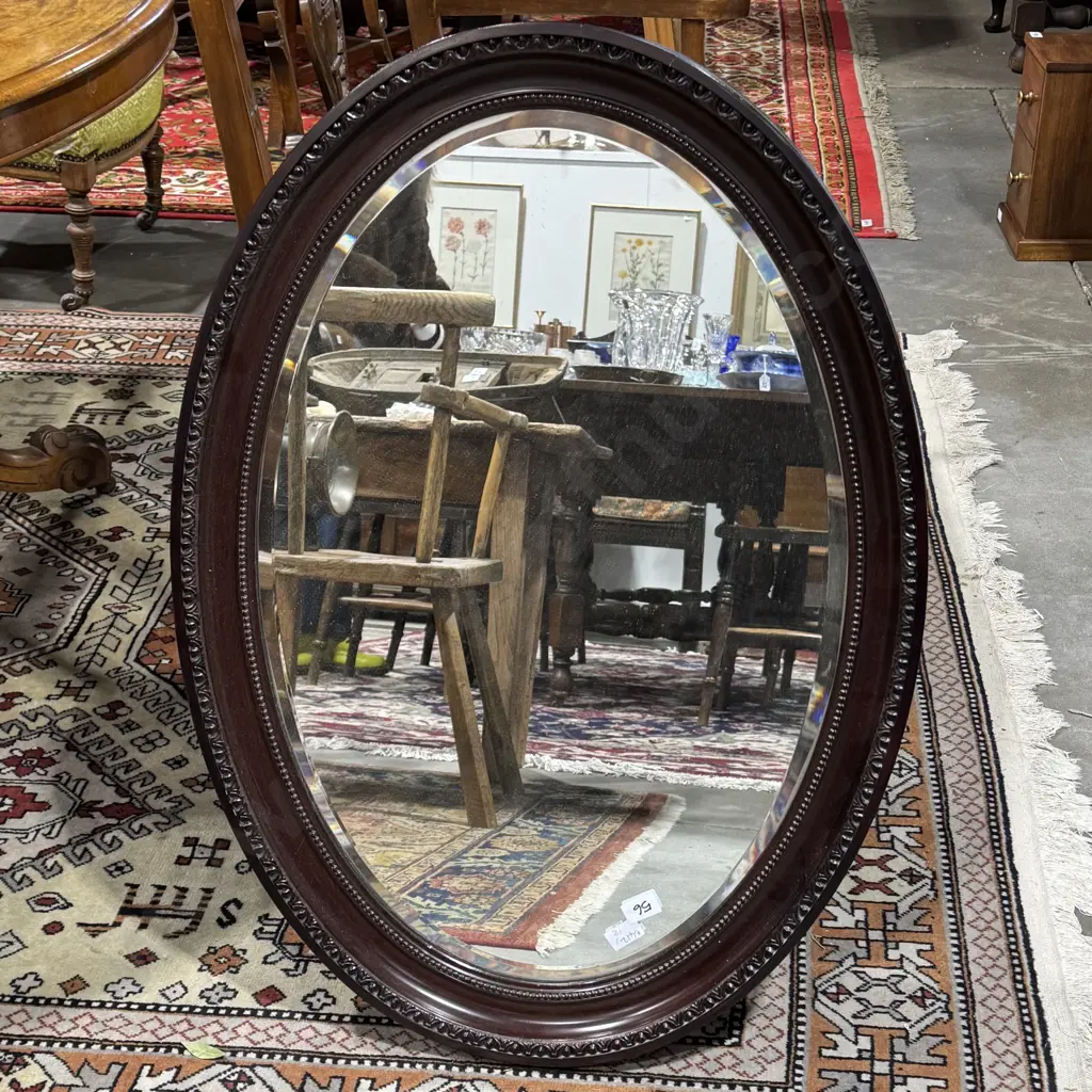 Heavy Dark Wood Oval Wall Mirror Image 1++