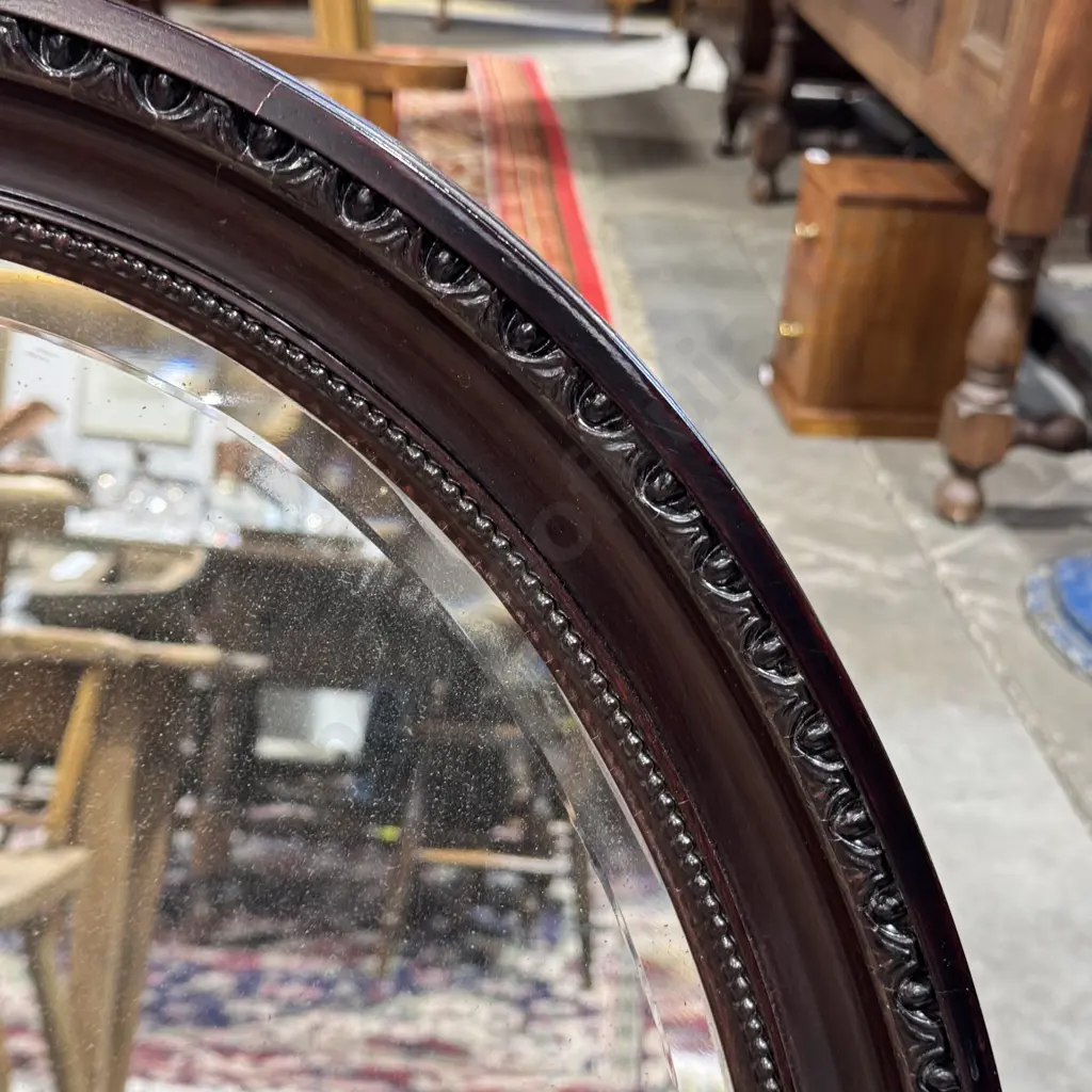 Heavy Dark Wood Oval Wall Mirror Image 1++