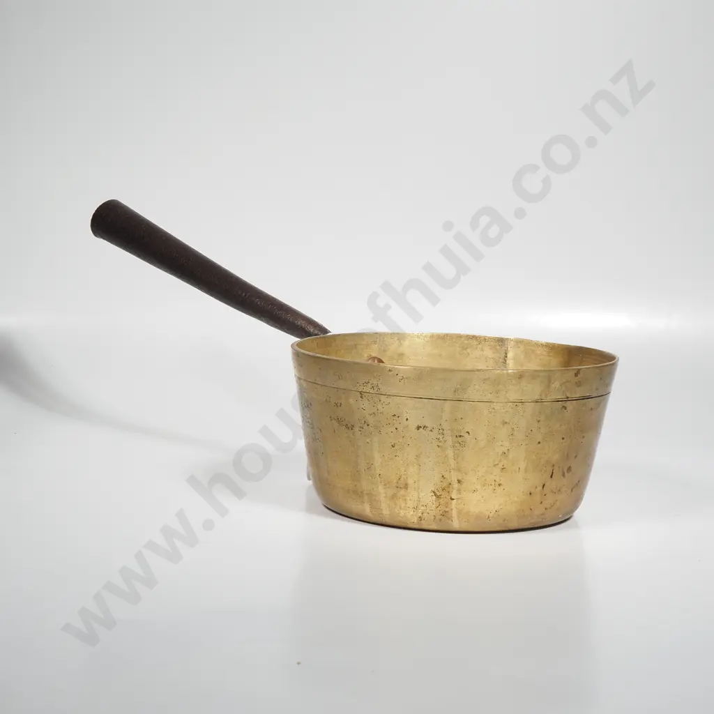 Antique Brass Saucepan w Conical Iron Handle Image 1++