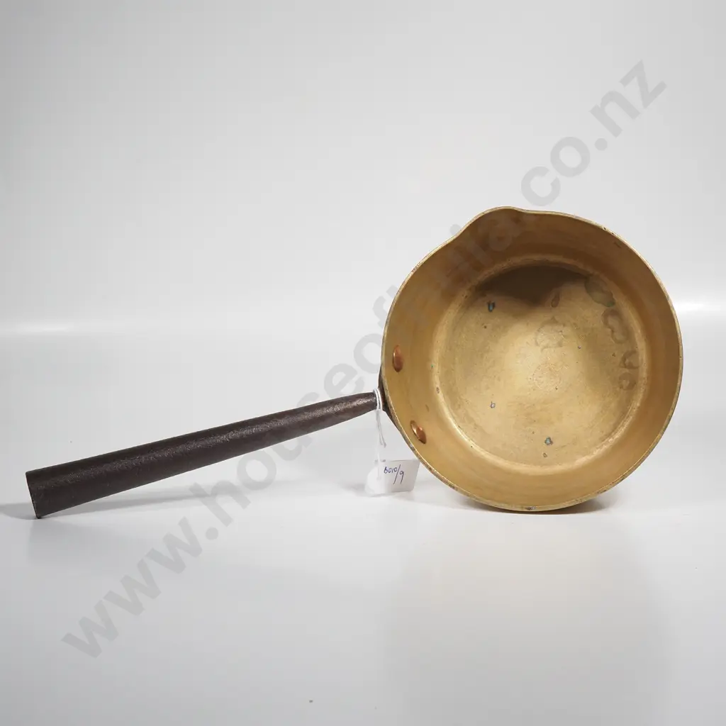 Antique Brass Saucepan w Conical Iron Handle Image 1++
