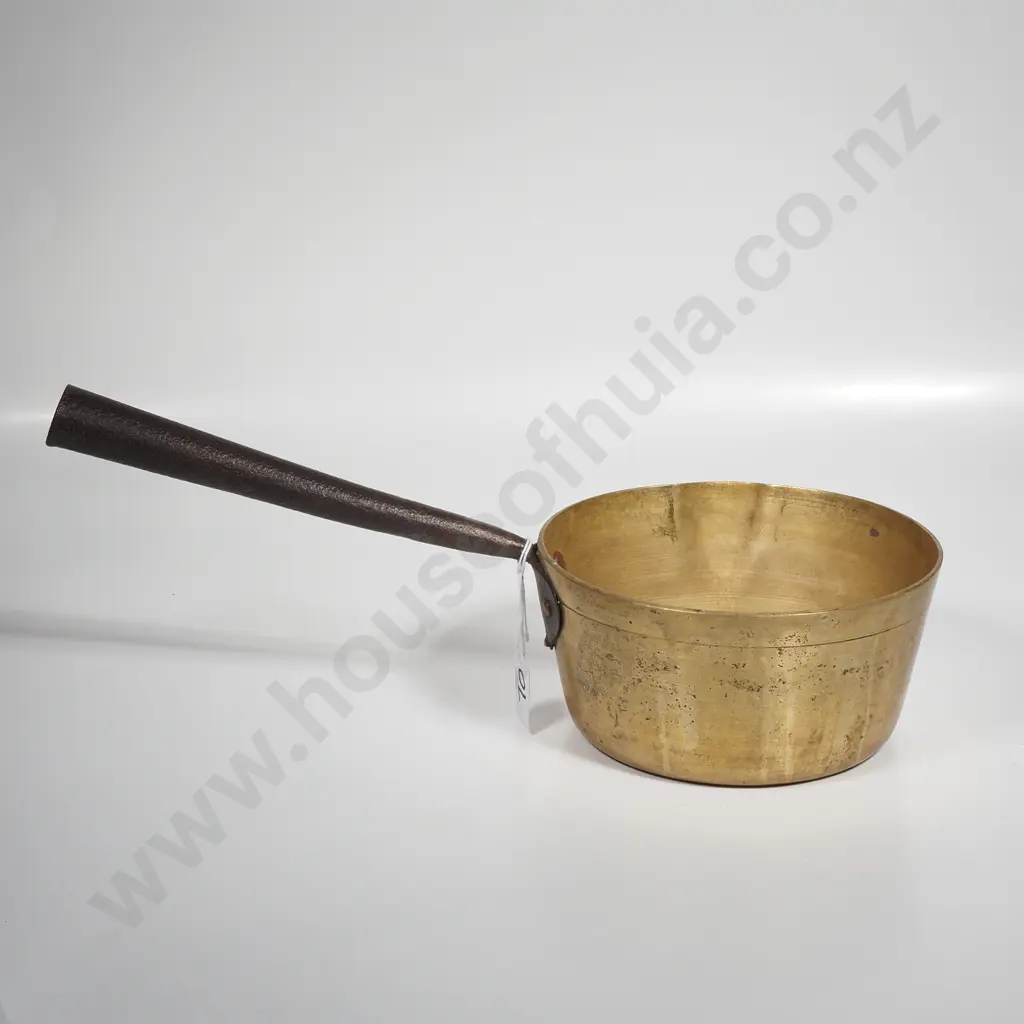 Antique Brass Saucepan w Conical Iron Handle Image 1++