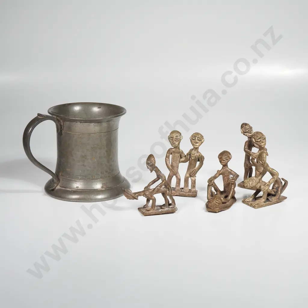 Small Pewter Mug Commemorating Coronation of Queen Elizabeth 1953 & Three Erotic Miniature Figures Image 1++