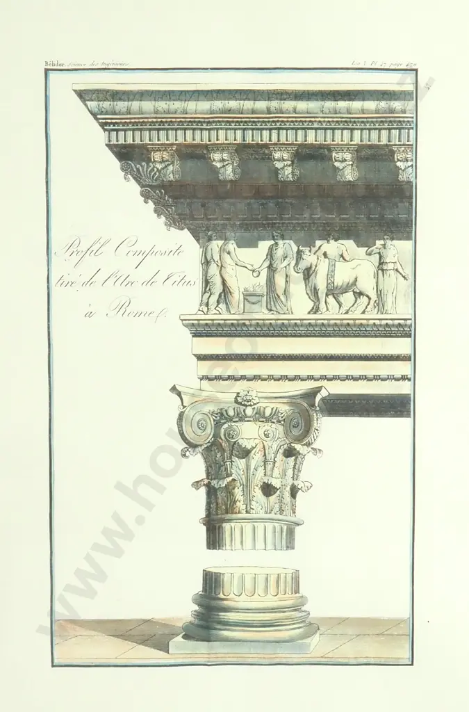 Hand Coloured Print of Classical Roman Architecture Titled 'Profile Taken from the Arch of Titus in Rome' Image 1++