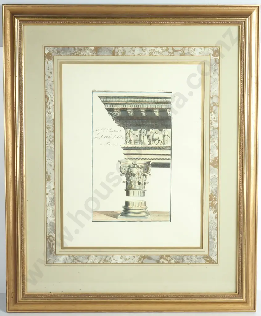Hand Coloured Print of Classical Roman Architecture Titled 'Profile Taken from the Arch of Titus in Rome' Image 1++