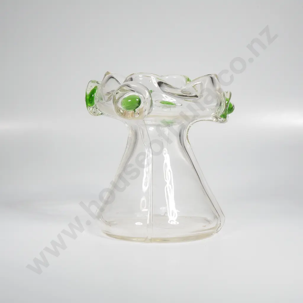 Vintage Clear Glass Vase w Peacock Eye Trails & a Wavy Rim Image 1++
