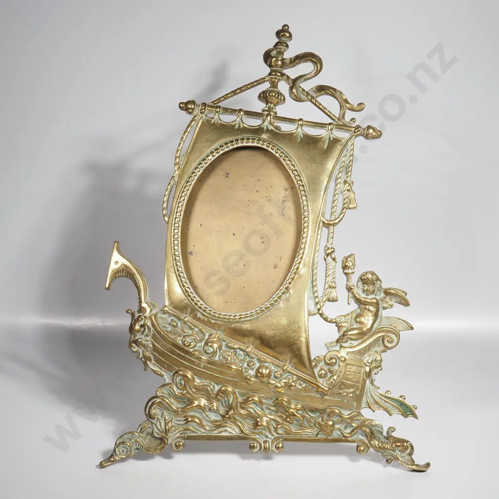Antique Art Nouveau Ship Brass Photo Frame Image 1++