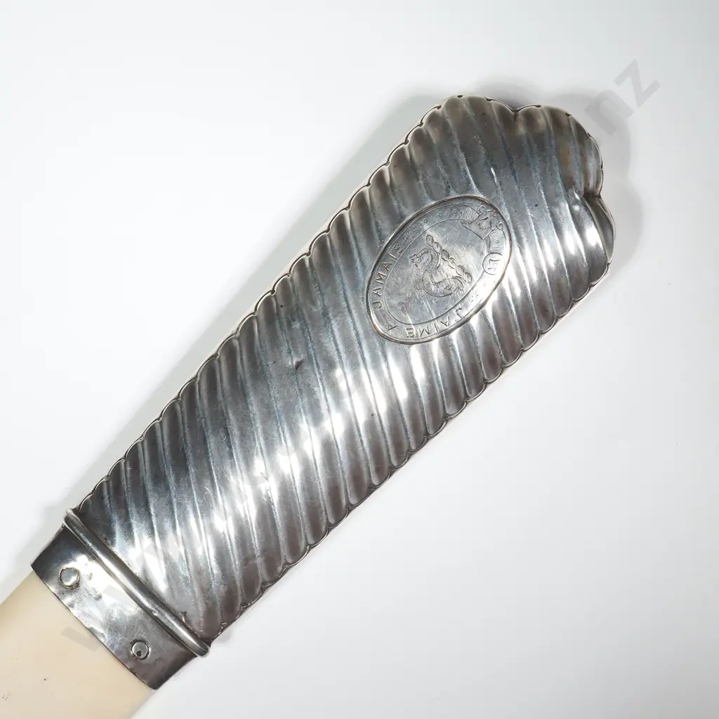 Large & Impressive Antique Bone Page Turner w Sterling Silver Handle in Twisted Fluted Design Image 1++