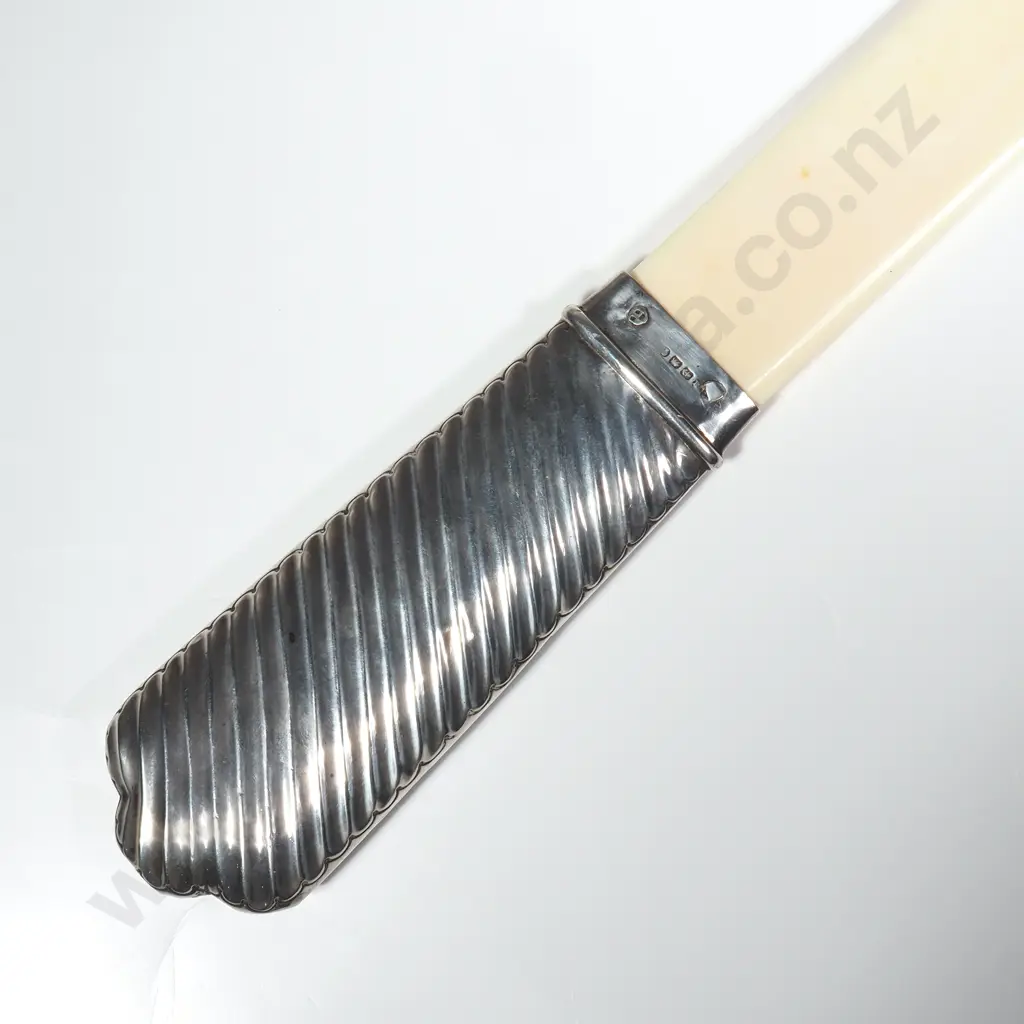 Large & Impressive Antique Bone Page Turner w Sterling Silver Handle in Twisted Fluted Design Image 1++