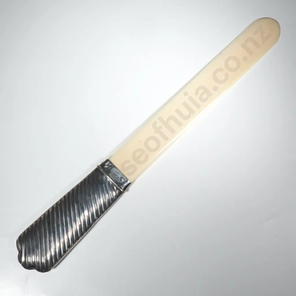 Large & Impressive Antique Bone Page Turner w Sterling Silver Handle in Twisted Fluted Design Image 1++