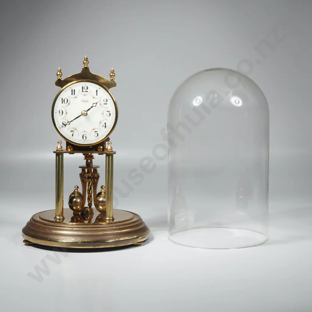 German Kundo 400 day Anniversary Clock w Floral Dial, Rotating Pendulum & Glass Dome Image 1++