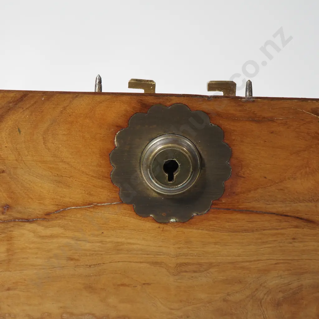 Quality Walnut Writing Box w Embossed Velvet Writing Slope, Empty Brass Cartouche & Secret Drawer Image 1++