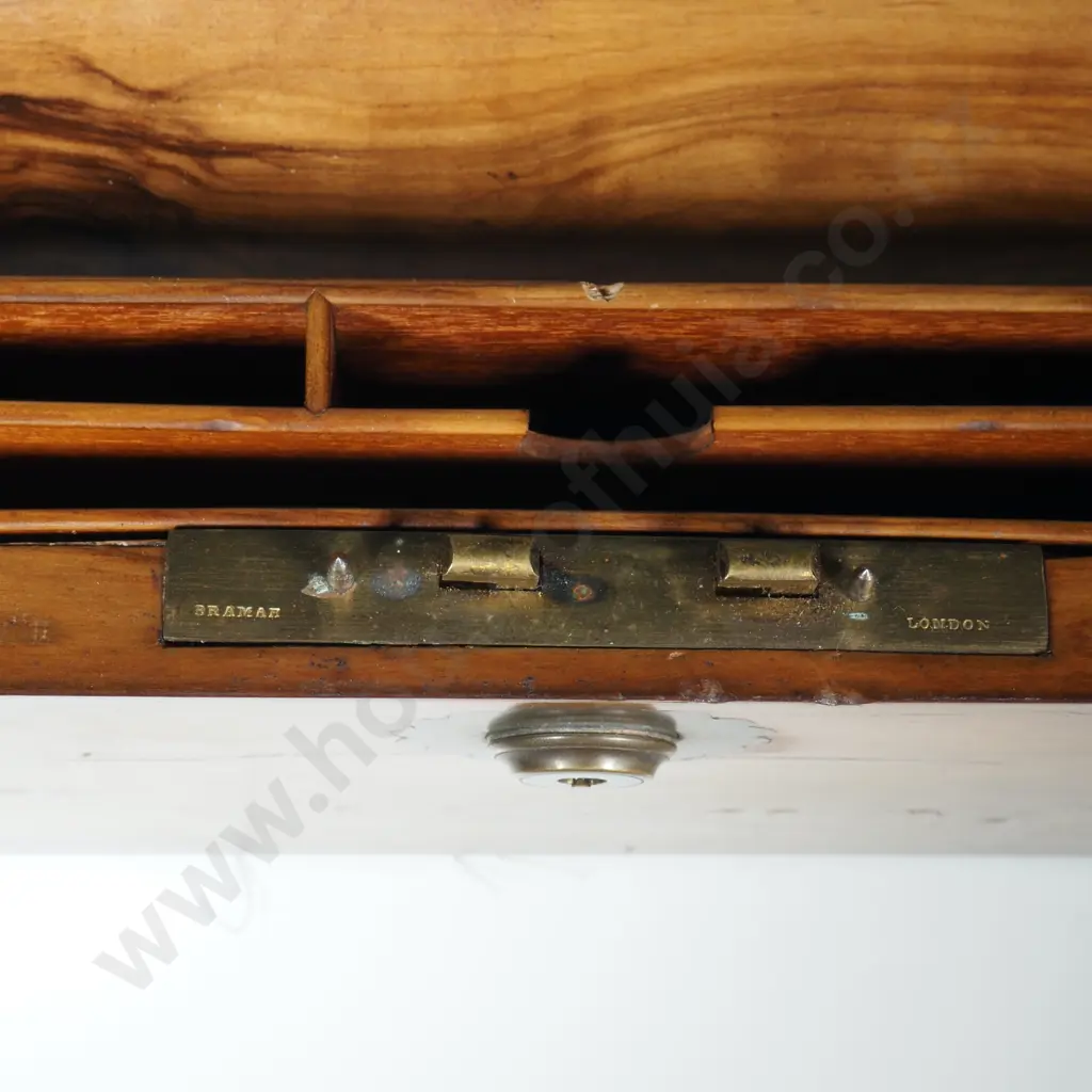 Quality Walnut Writing Box w Embossed Velvet Writing Slope, Empty Brass Cartouche & Secret Drawer Image 1++