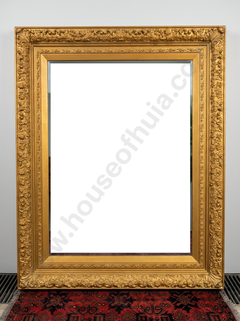 An Extremely Large Rectangular Gold Mirror with Foliate and Chain Moulding. Late 19th Century Image 1++
