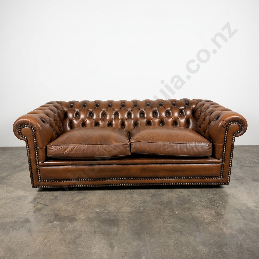 Moran of Melbourne Brown Scottish Leather Chesterfield Sofa – 2½ Seater Image 1++