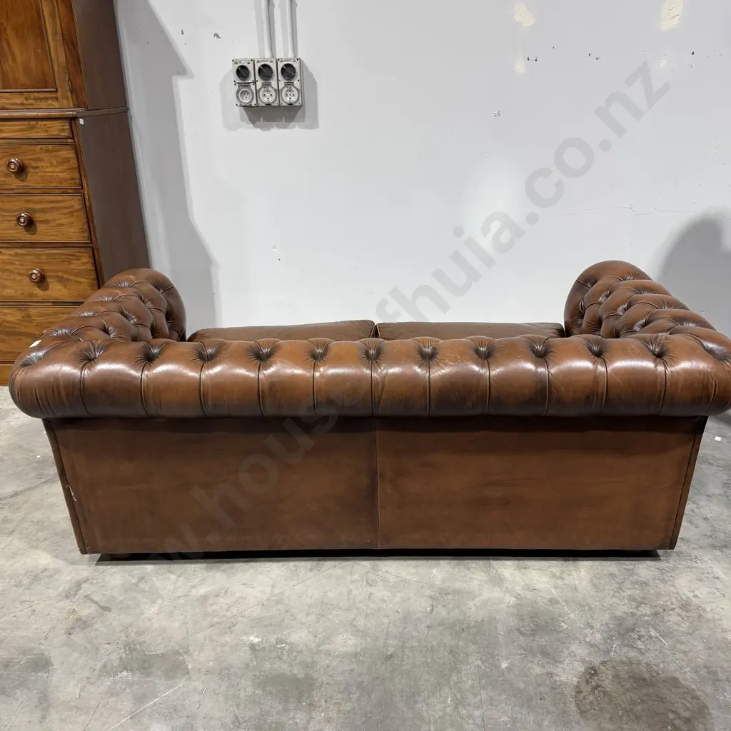 Moran of Melbourne Brown Scottish Leather Chesterfield Sofa – 2½ Seater Image 1++