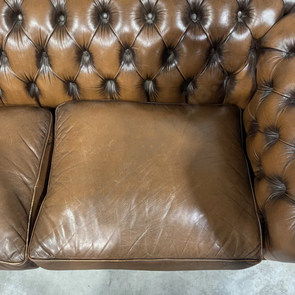 Moran of Melbourne Brown Scottish Leather Chesterfield Sofa – 2½ Seater Image 1++