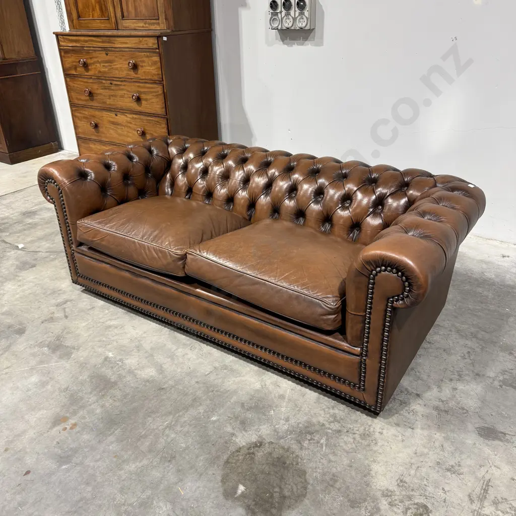 Moran of Melbourne Brown Scottish Leather Chesterfield Sofa – 2½ Seater Image 1++